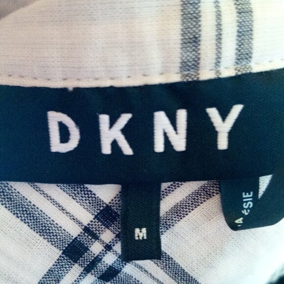 DKNY White and Black Long Sleeve Checked Plaid Button Down Shirt Size Medium - Picture 4 of 5